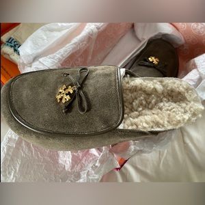 Tory Burch shearling suede slides NEW